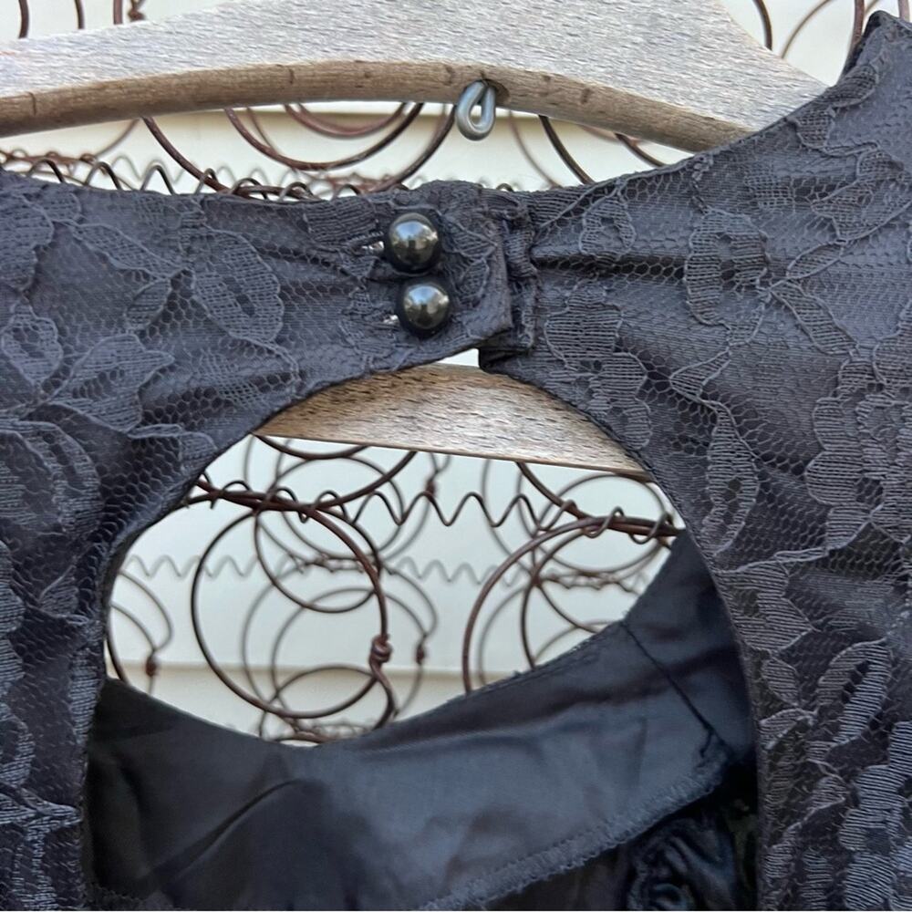 80s Mayvens of California Black Ruched Bodycon Dress Sheer Sequin Puff Sleeve 3 - Picture 7 of 7